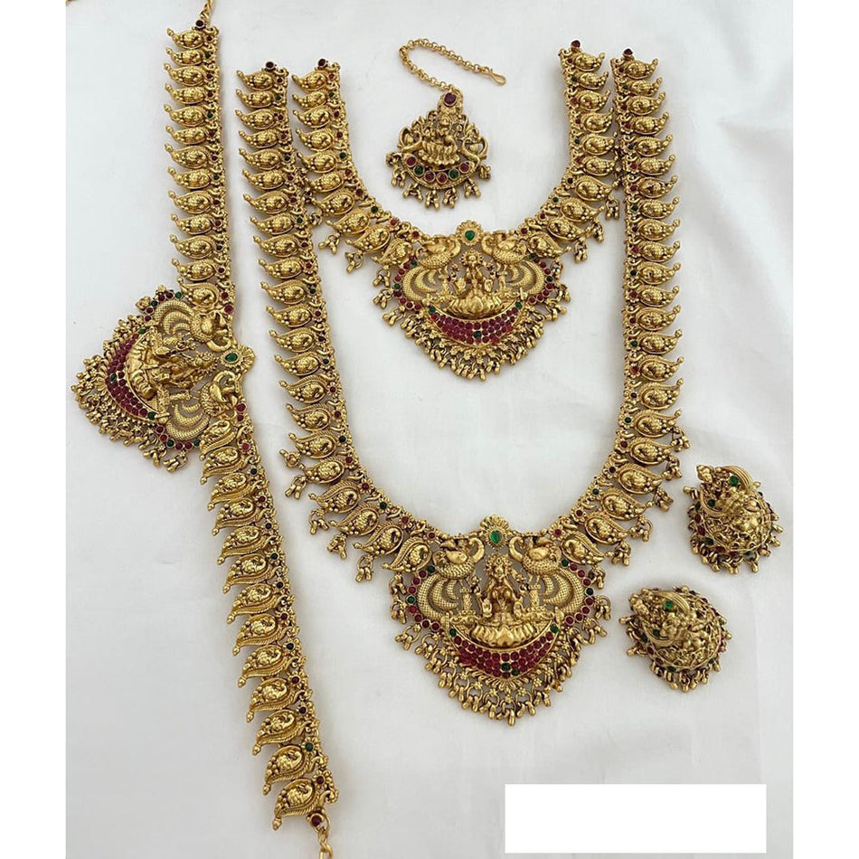 Antique Gold Plated Finish Bridal Necklace Set | Bridal Jewellery India