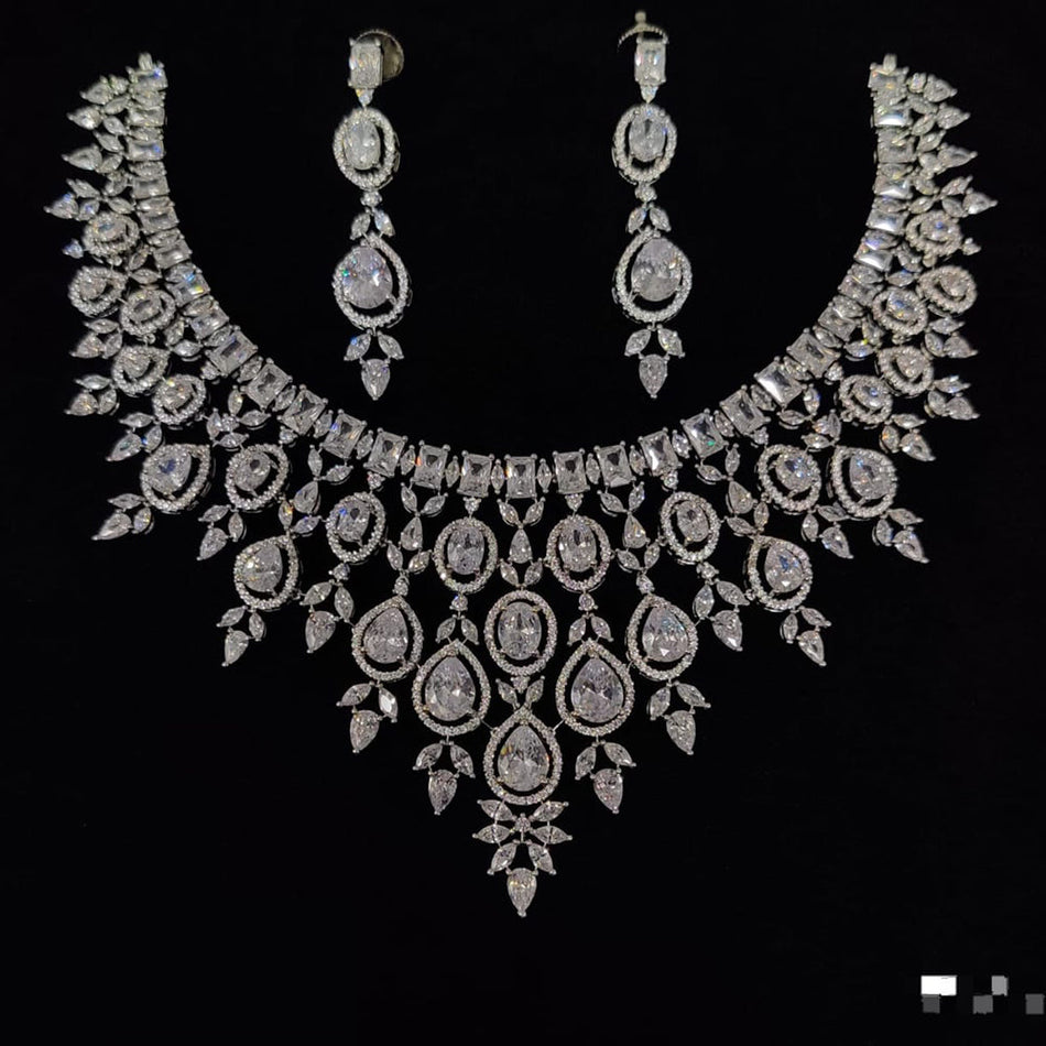 Radiant American Diamond Silver Necklace for Special | Bridal Jewellery India