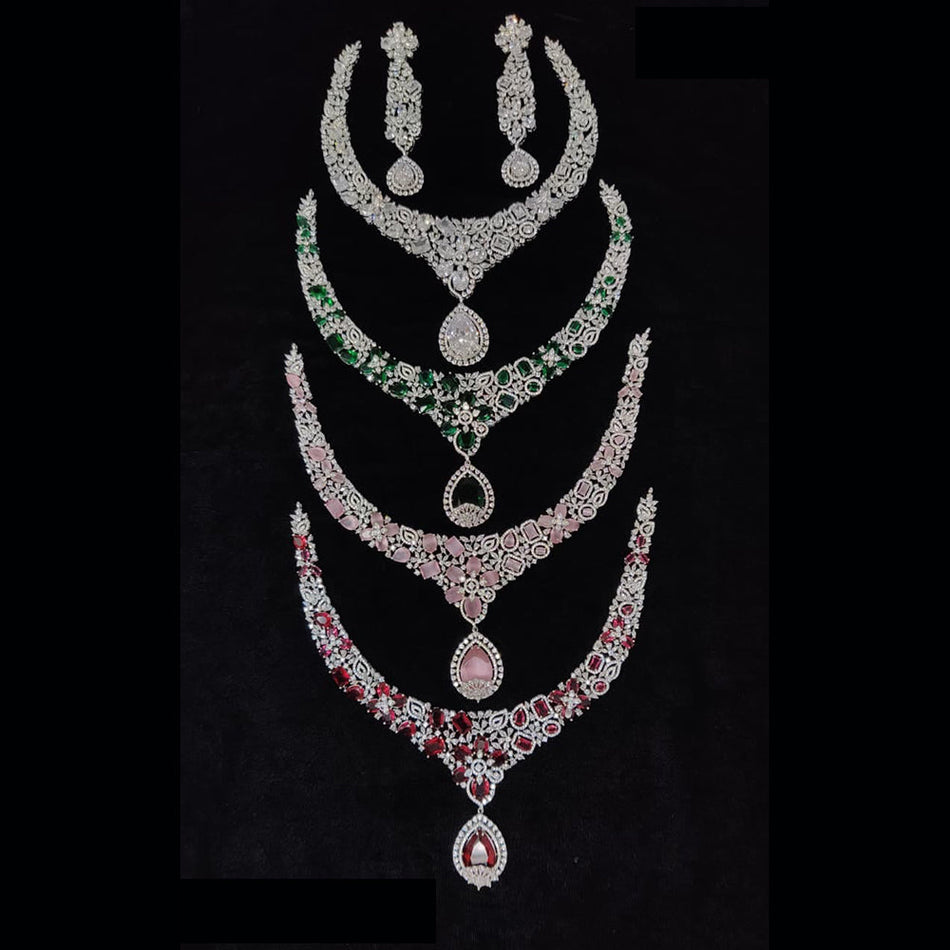 Radiant American Diamond Rose Gold Plated Necklace Set for Special | Bridal Jewellery India