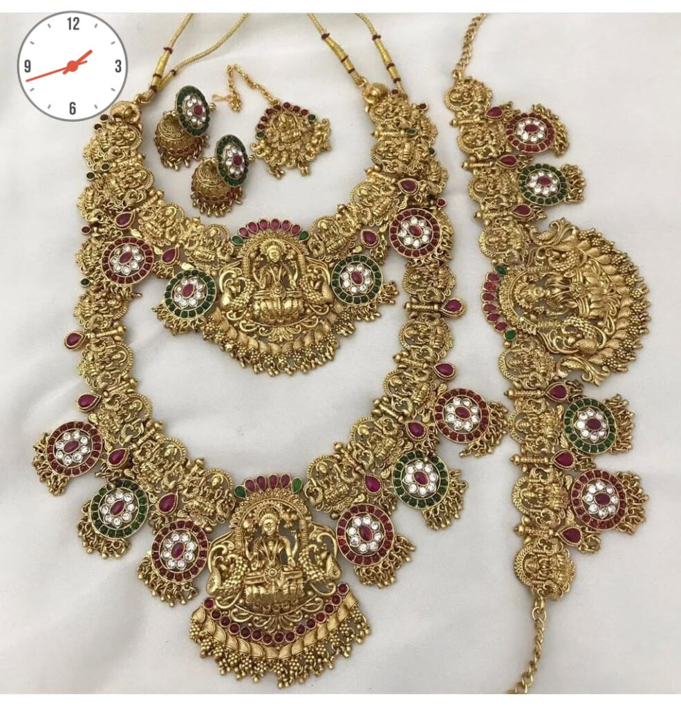 Antique Temple Necklace Set in Antique Gold Plated | Bridal Jewellery India