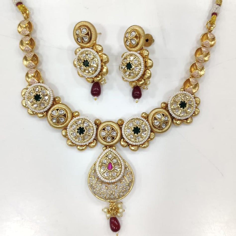 Kundan Pearl Necklace Set in Gold Plated Silver for Festive | Bridal Jewellery India