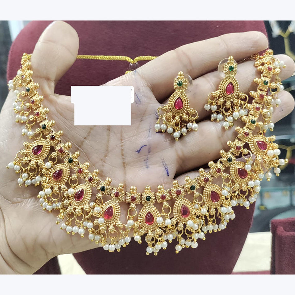 Pota Stone and Pearl Necklace in Sterling Silver for | Bridal Jewellery India