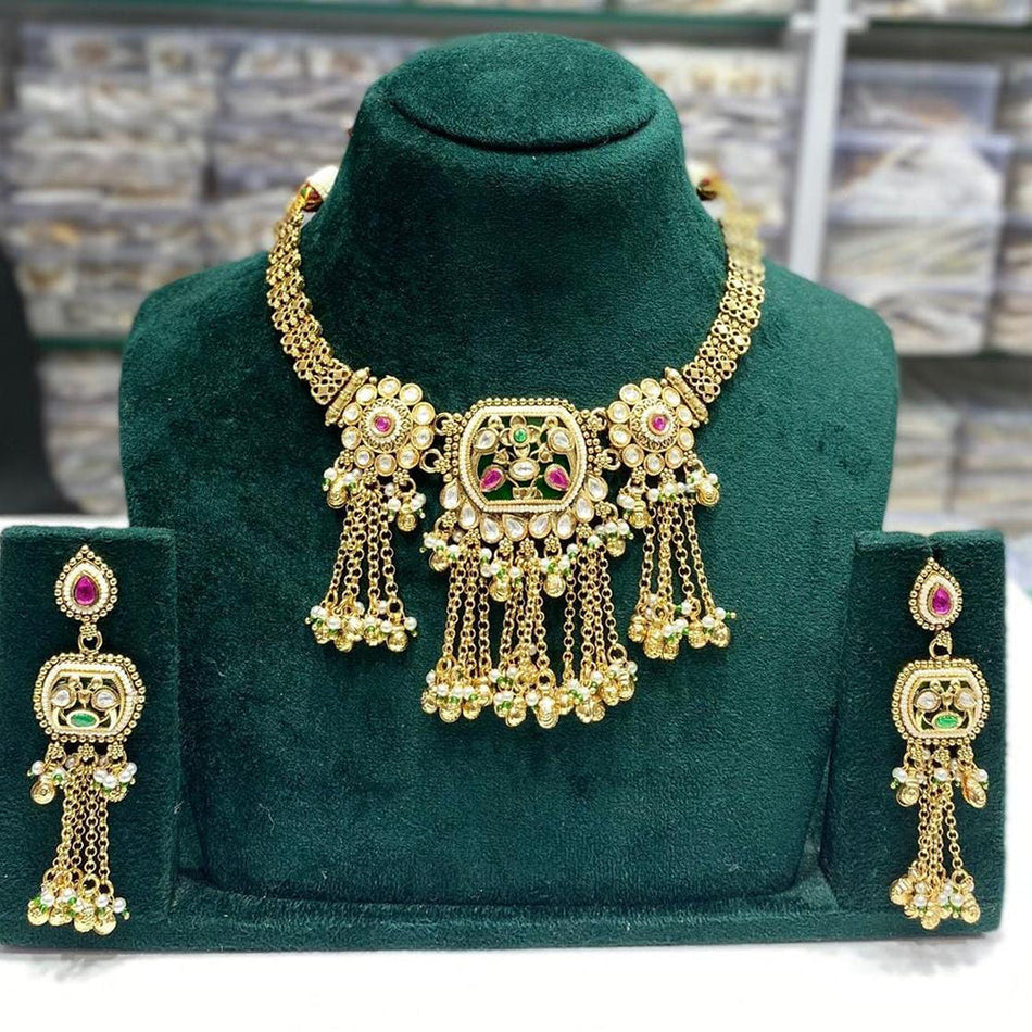 Kundan Choker Necklace in Gold Plated with Ghungroo Drops | Bridal Jewellery India