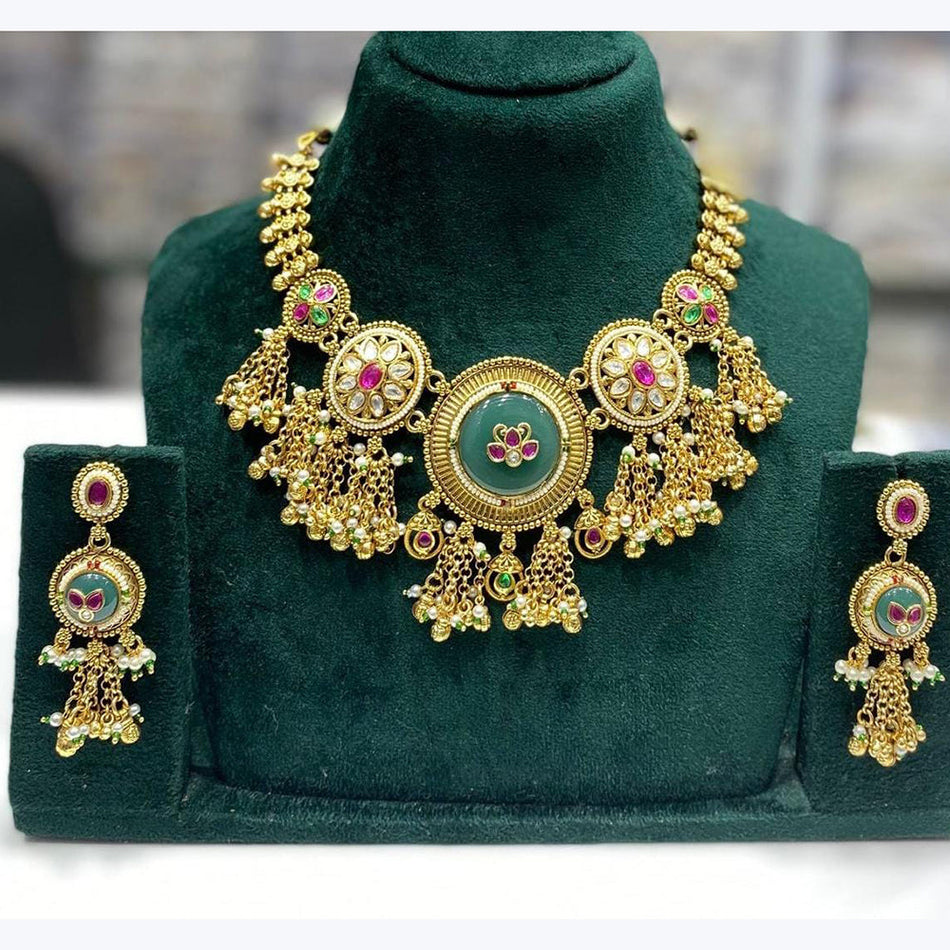 Kundan Choker Necklace in Gold Plated with Ghungroo Drops | Bridal Jewellery India