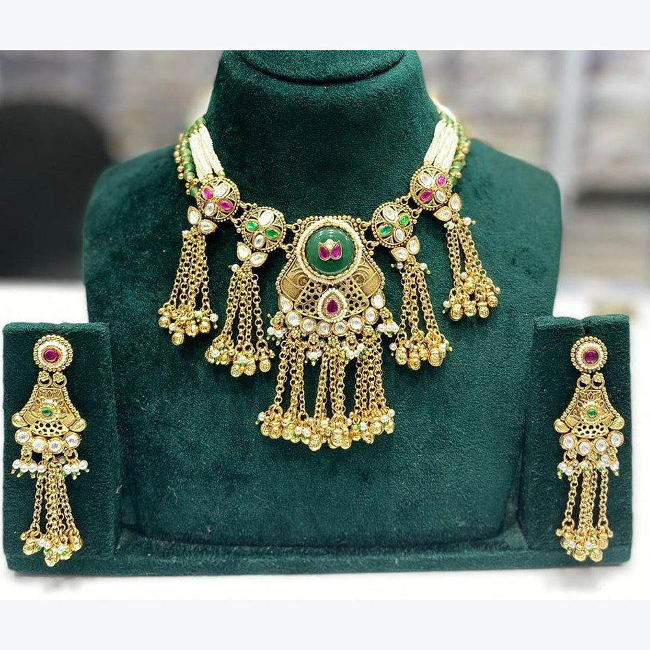 Kundan Choker Necklace in Gold Plated with Ghungroo Drops | Bridal Jewellery India