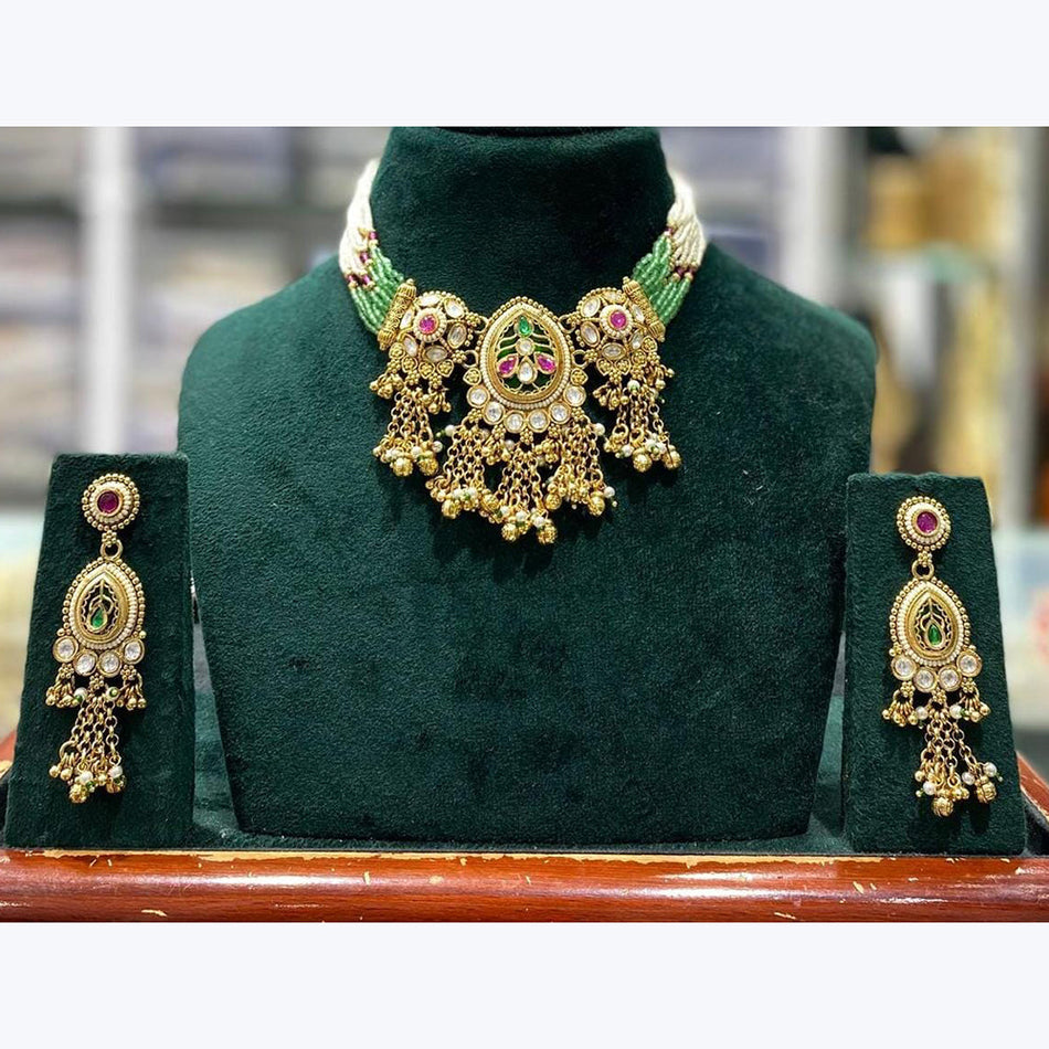 Kundan Choker Necklace in Gold Plated with Ghungroo Drops | Bridal Jewellery India