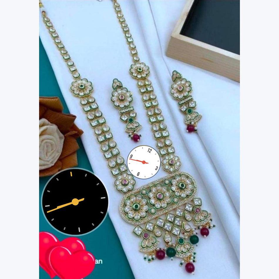 Kundan Necklace in Gold Plated with Beads | Bridal Jewellery India