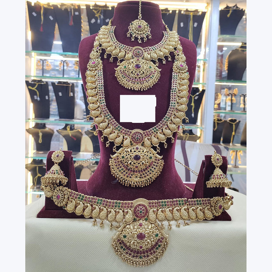 Antique Gold Plated Finish Bridal Necklace Set | Bridal Jewellery India