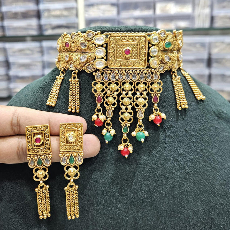 Kundan Choker Necklace in Gold Plated with Polki Stones | Bridal Jewellery India