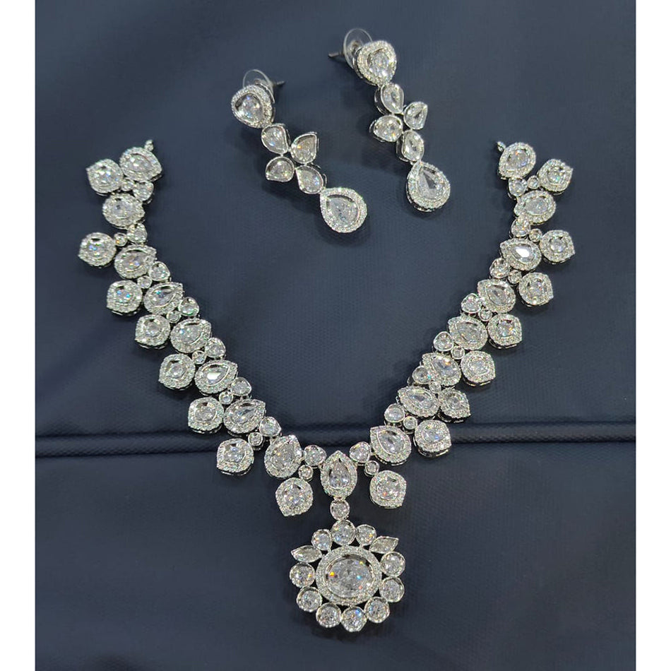 Crystal Necklace Set in White Gold Plated | Bridal Jewellery India