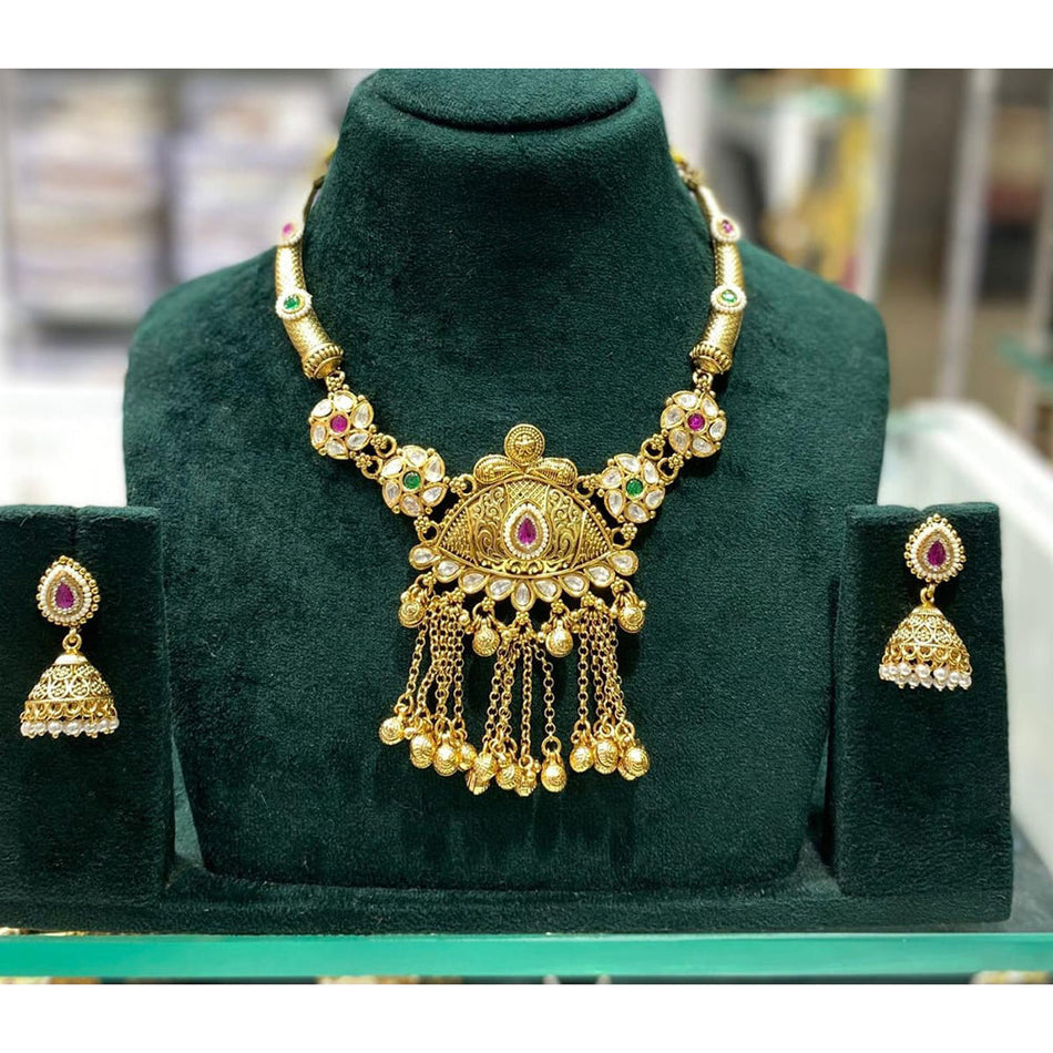 Pota Stone and Beads Necklace in Sterling Silver | Bridal Jewellery India