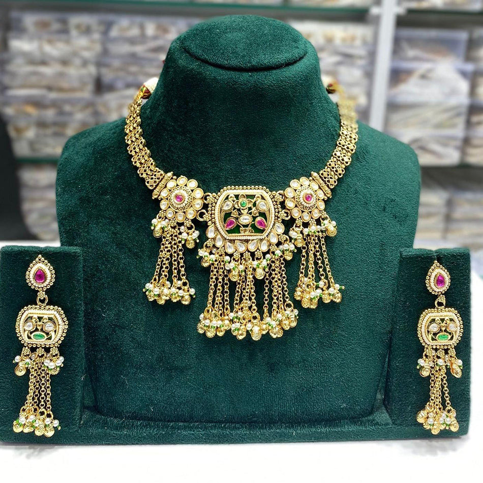 Maharani Pota Stone in Gold Plated Necklace | Bridal Jewellery India