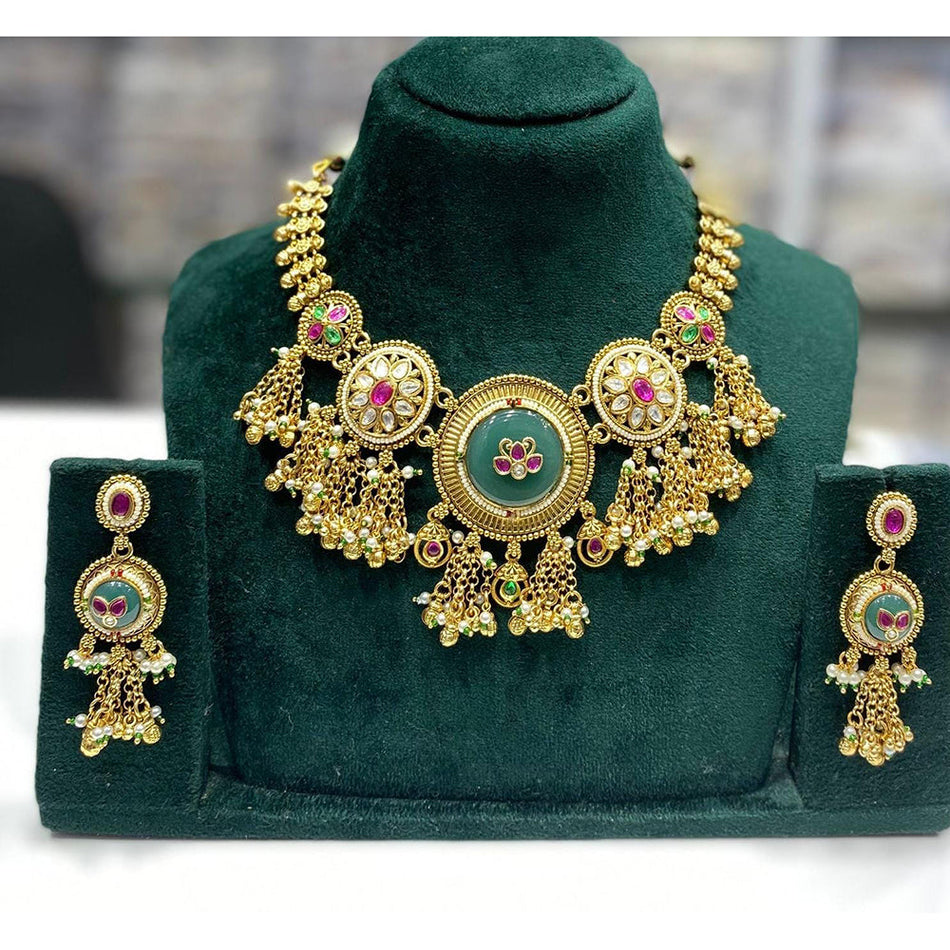 Maharani Pota Stone in Rose Gold Plated with Dangling Bells | Bridal Jewellery India