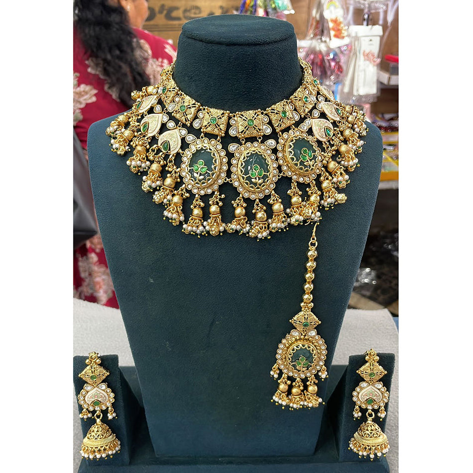 Royal Majesty Necklace in Gold Tone with Pota Stone | Bridal Jewellery India