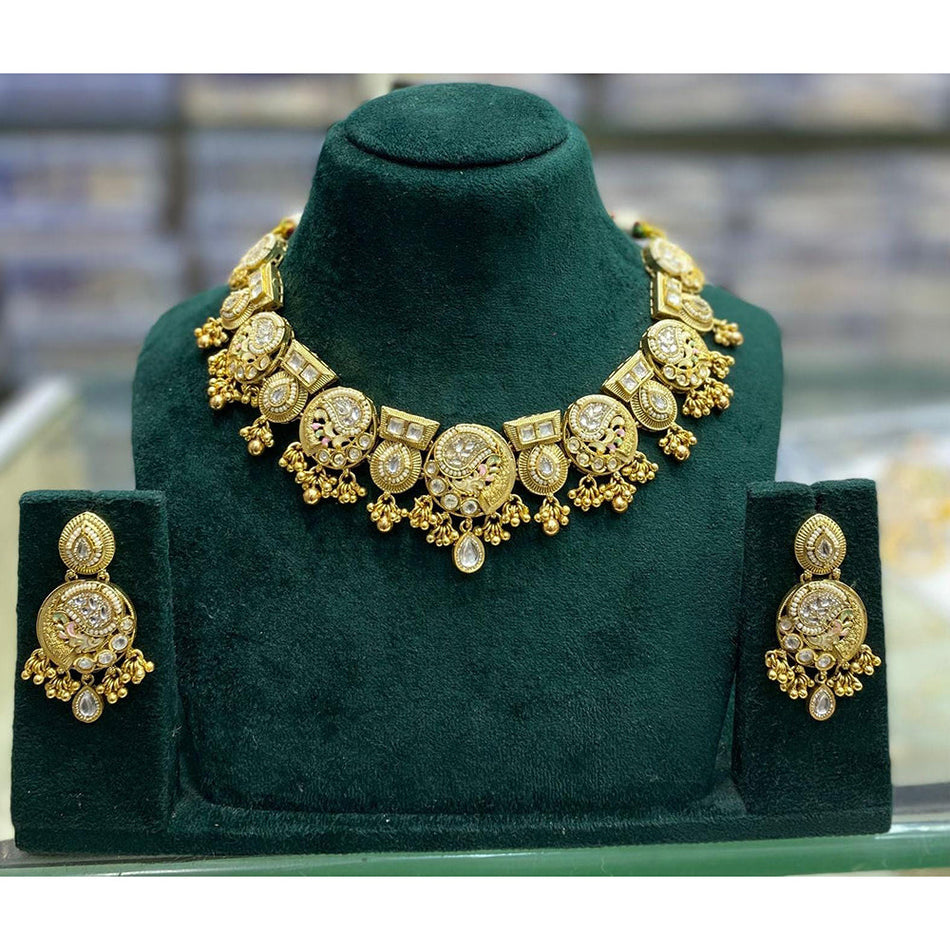 Pota Stone Necklace in Oxidised Silver | Bridal Jewellery India