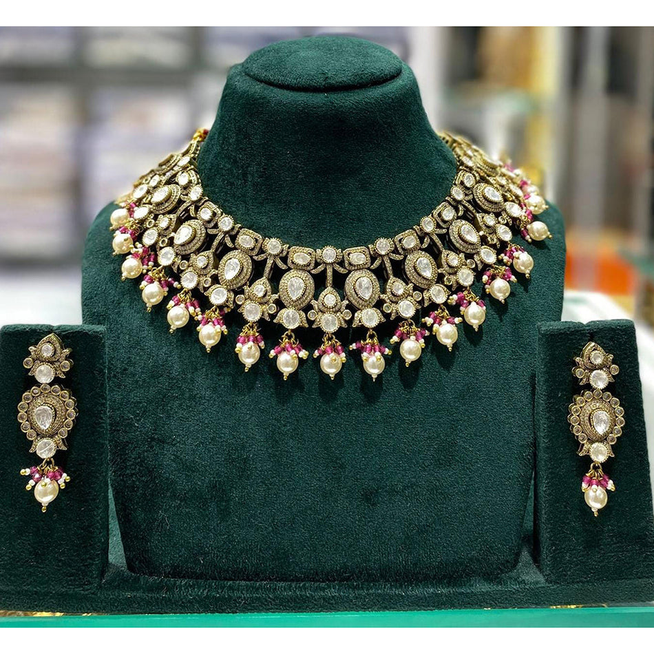 Kundan Choker Necklace in Oxidised Silver | Bridal Jewellery India