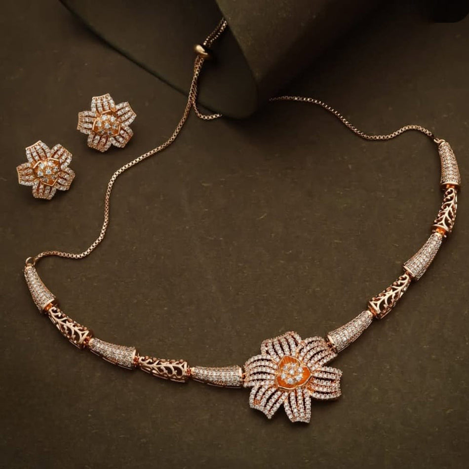 Ethnic Austrian Stone Necklace in Gold Tone | Bridal Jewellery India