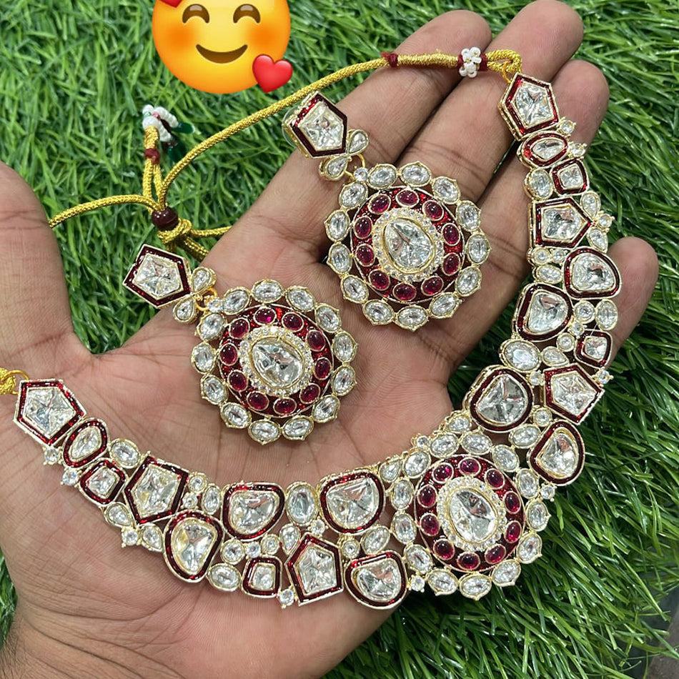 Kundan Necklace in Gold Plated with Meenakari Detail | Bridal Jewellery India