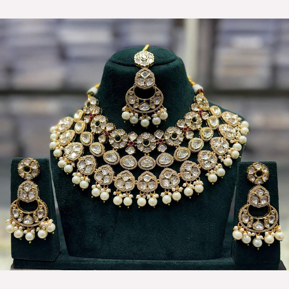 Kundan Necklace in White Gold Plated for Bride | Bridal Jewellery India