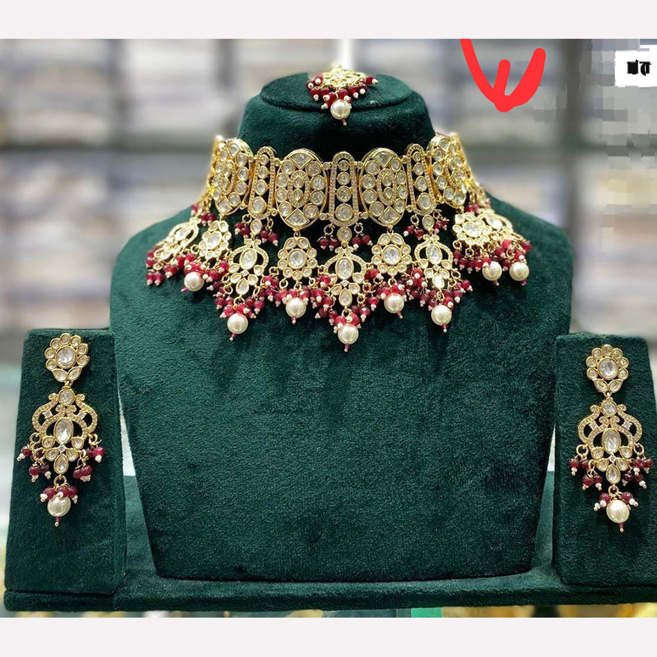 Kundan Necklace in Silver with Pearls | Bridal Jewellery India