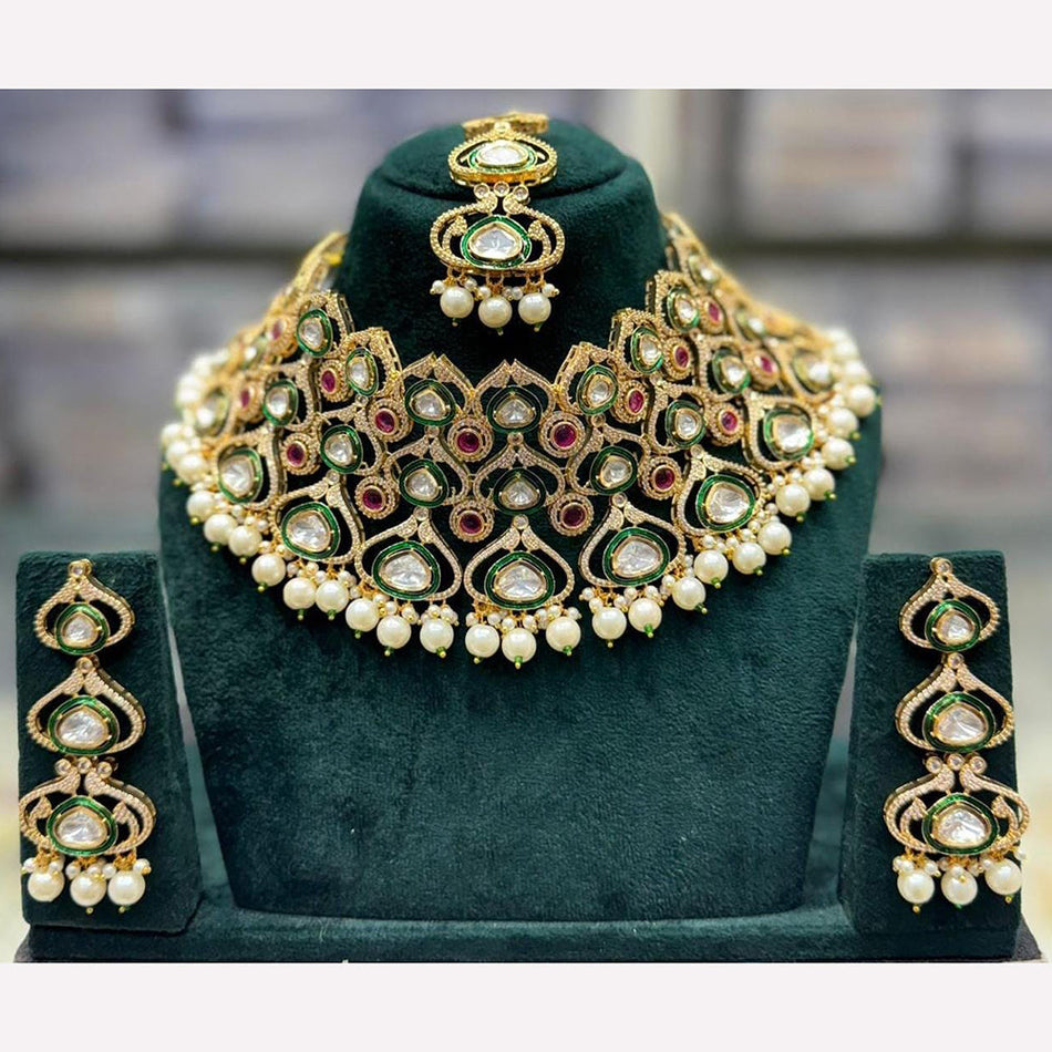 Kundan Necklace in Rose Gold Plated for Bride | Bridal Jewellery India