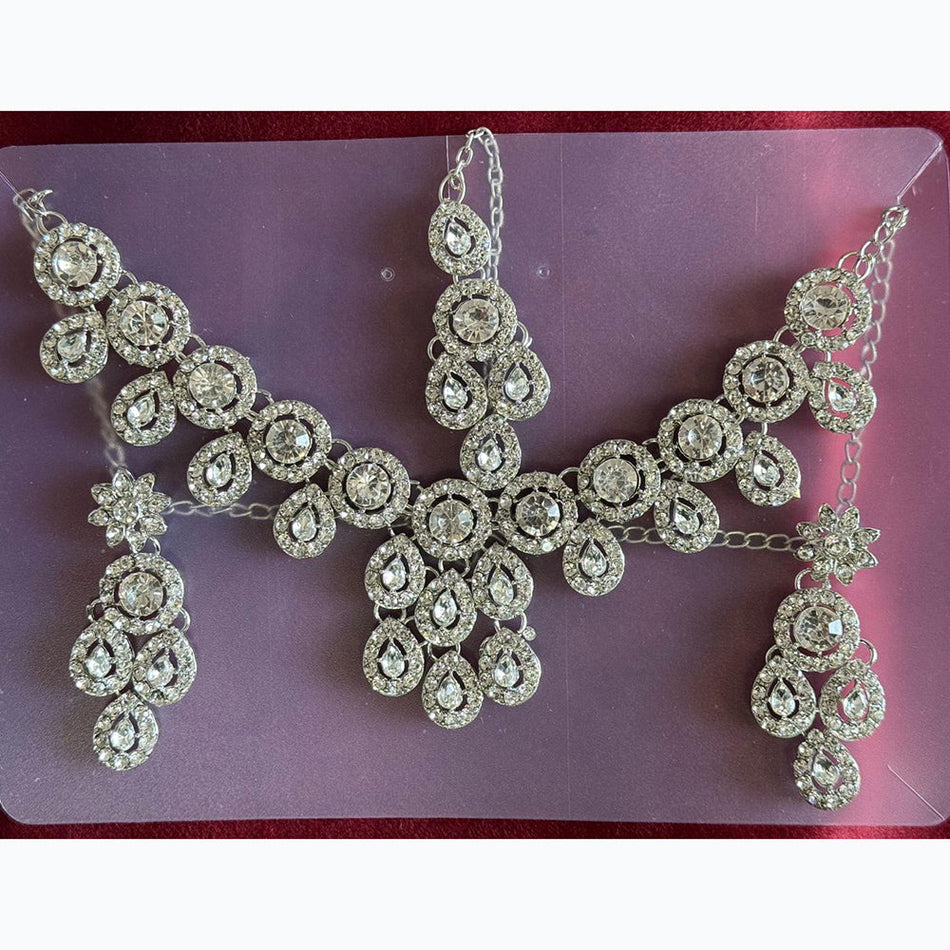 Rhodium Plated Austrian Stone Necklace Set | Bridal Jewellery India