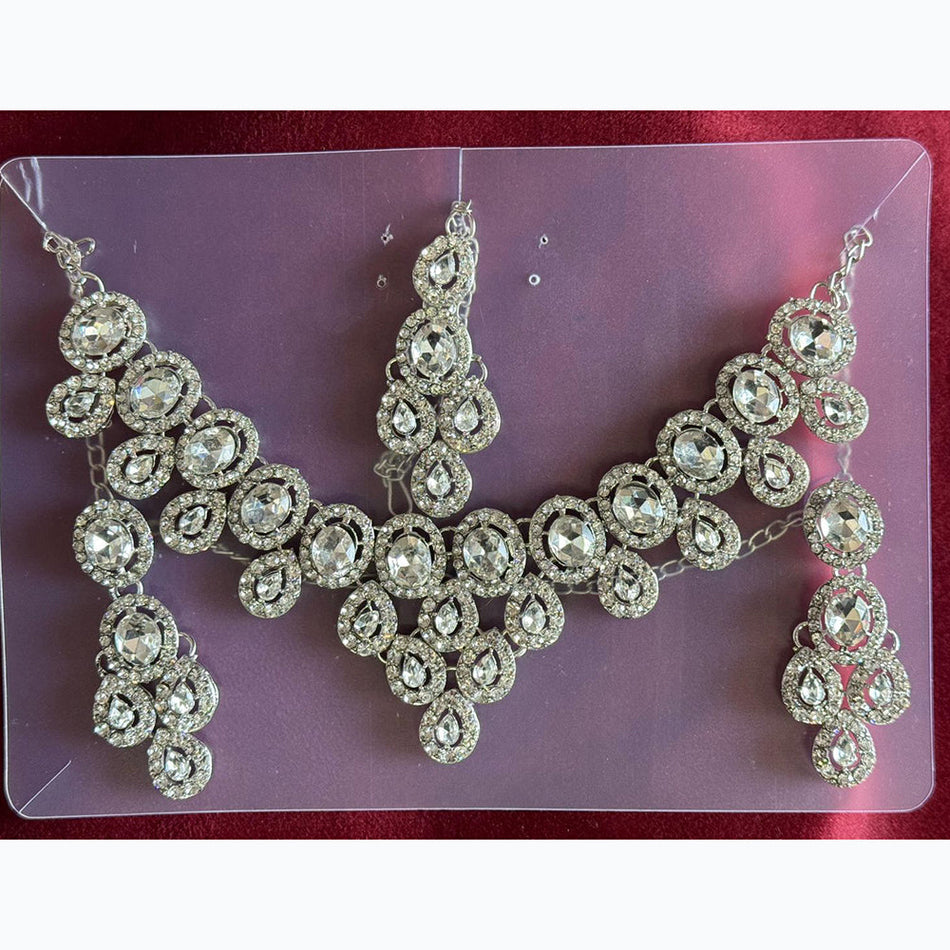 Rhodium Plated Austrian Stone Necklace Set | Bridal Jewellery India