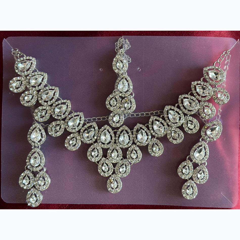 Rhodium Plated Austrian Stone Necklace Set | Bridal Jewellery India