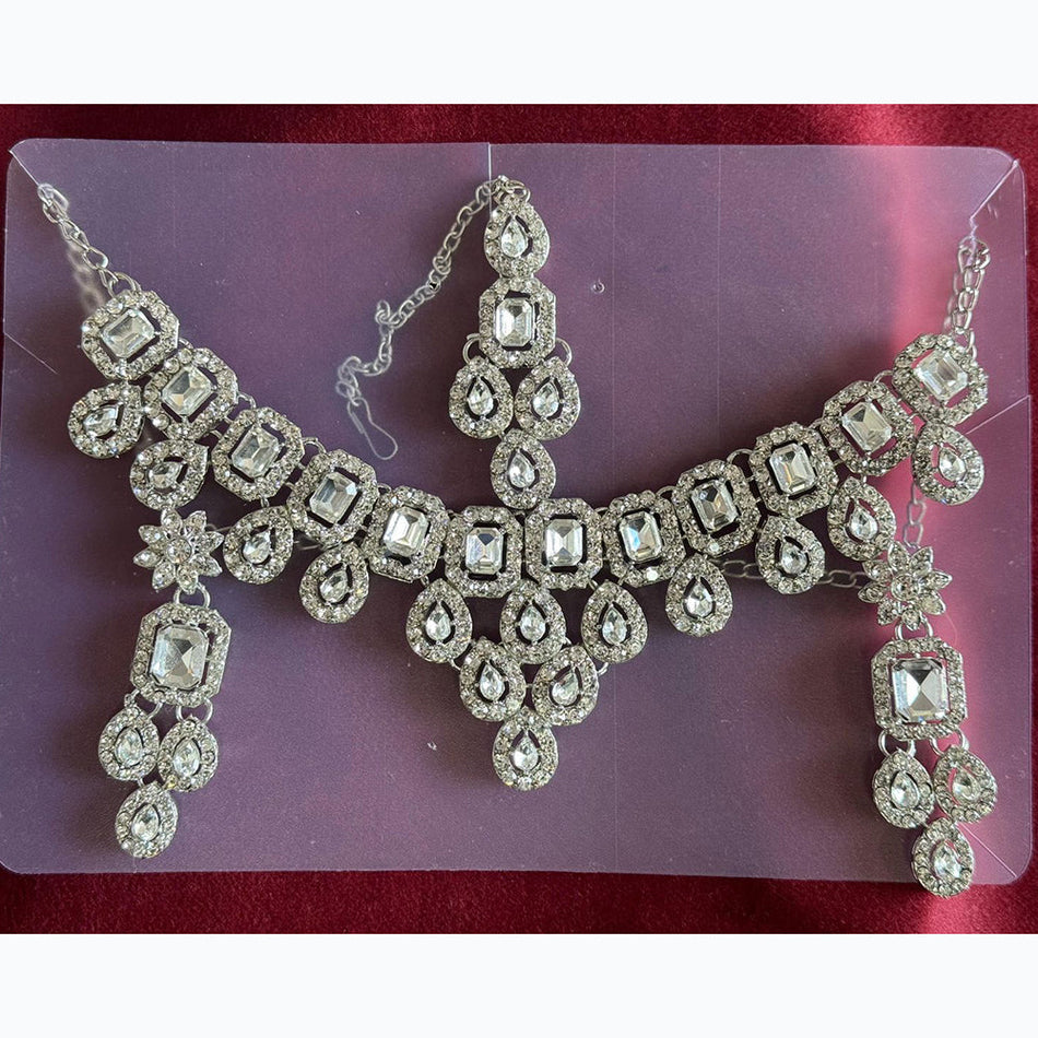 Rhodium Plated Austrian Stone Necklace Set | Bridal Jewellery India
