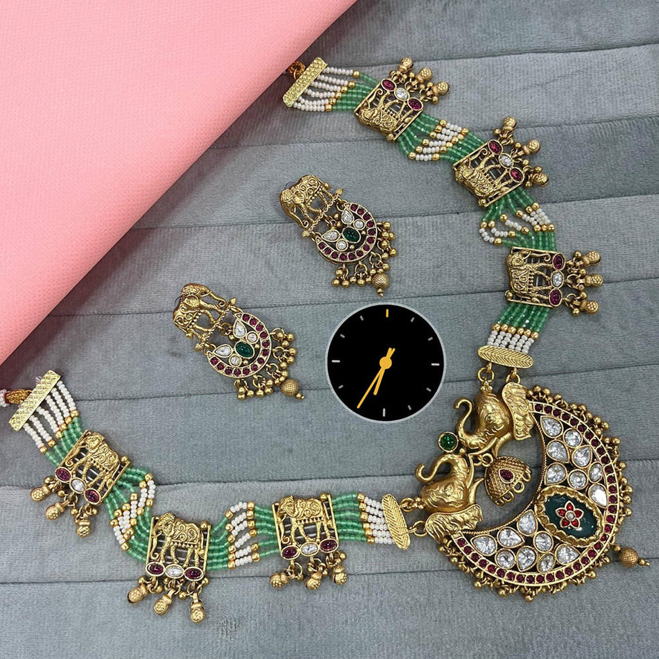 Kundan Necklace in Gold Plated with Pota Stones | Bridal Jewellery India