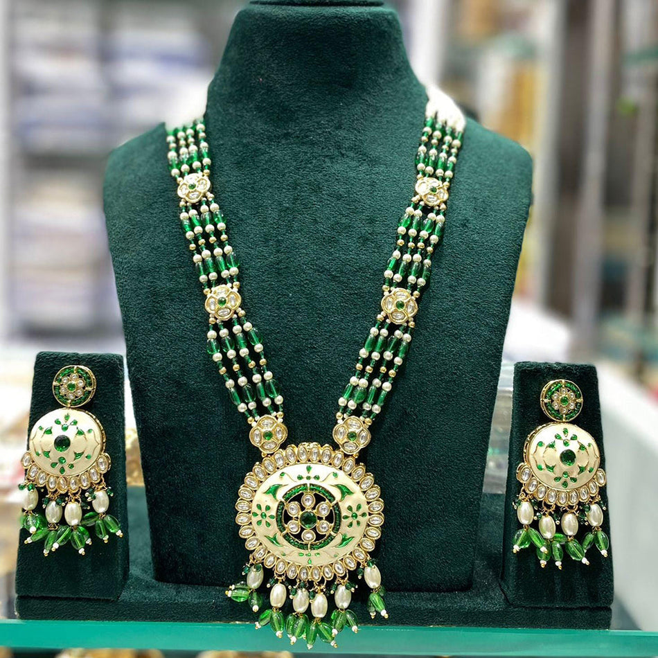 Pota Stone Pearl Necklace in Silver | Bridal Jewellery India