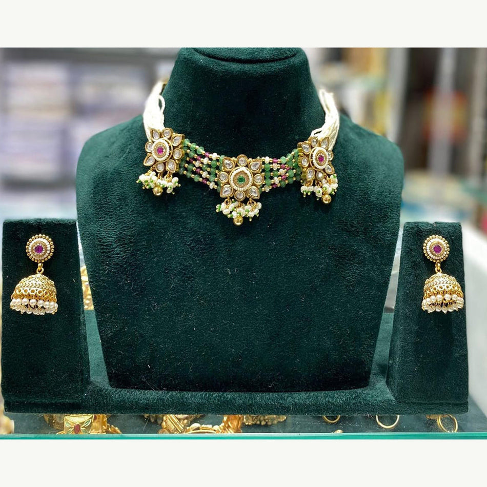 Pota Stone and Pearl Choker in Silver | Bridal Jewellery India