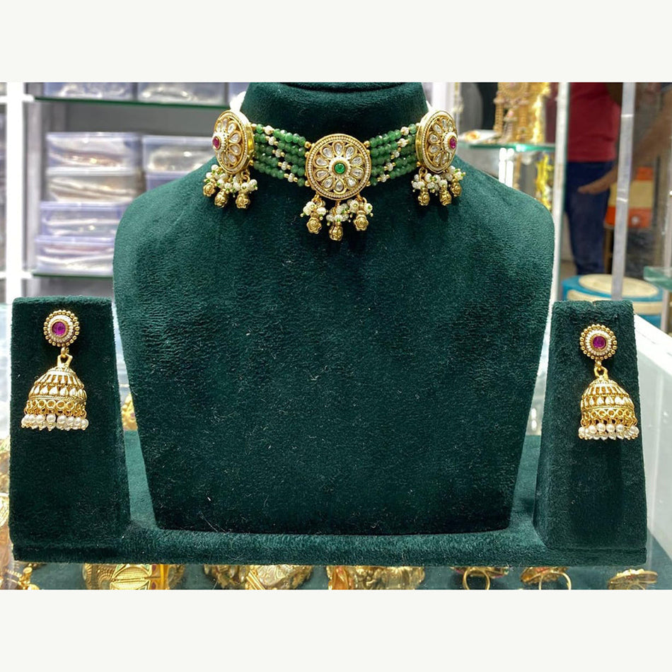 Graceful Pota Stone Choker Necklace in Gold Tone | Bridal Jewellery India