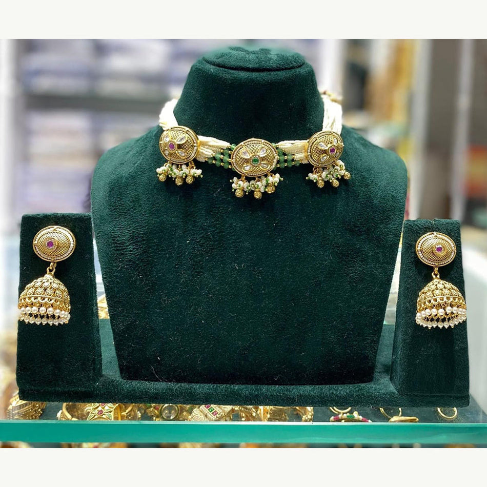 Graceful Pota Pearl Choker in Gold Plated | Bridal Jewellery India