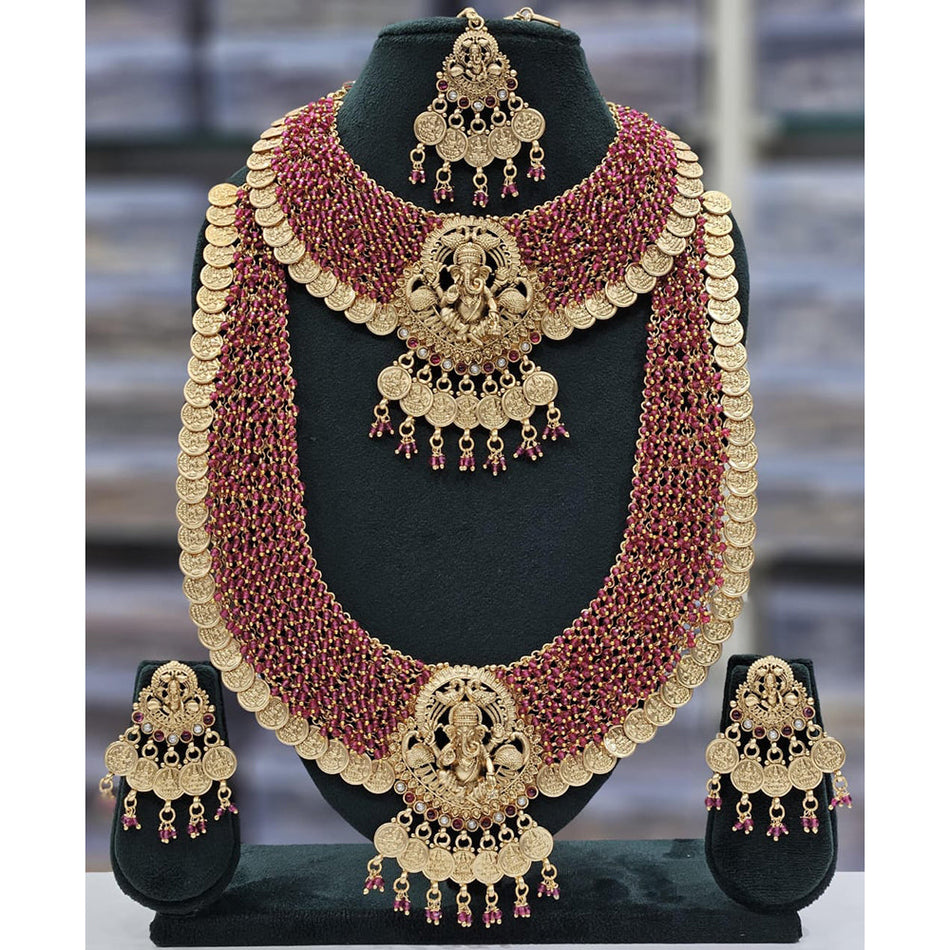Pearl Double Necklace in White Gold Plated | Bridal Jewellery India