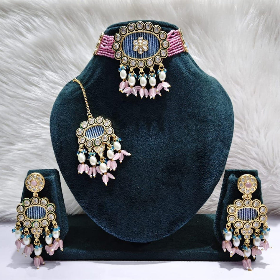 Kundan Choker Necklace in White Gold Plated | Bridal Jewellery India