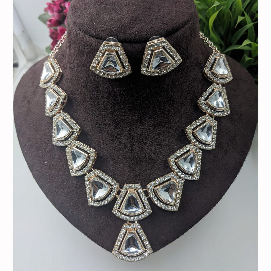 Kundan Choker Necklace in White Gold Plated | Bridal Jewellery India