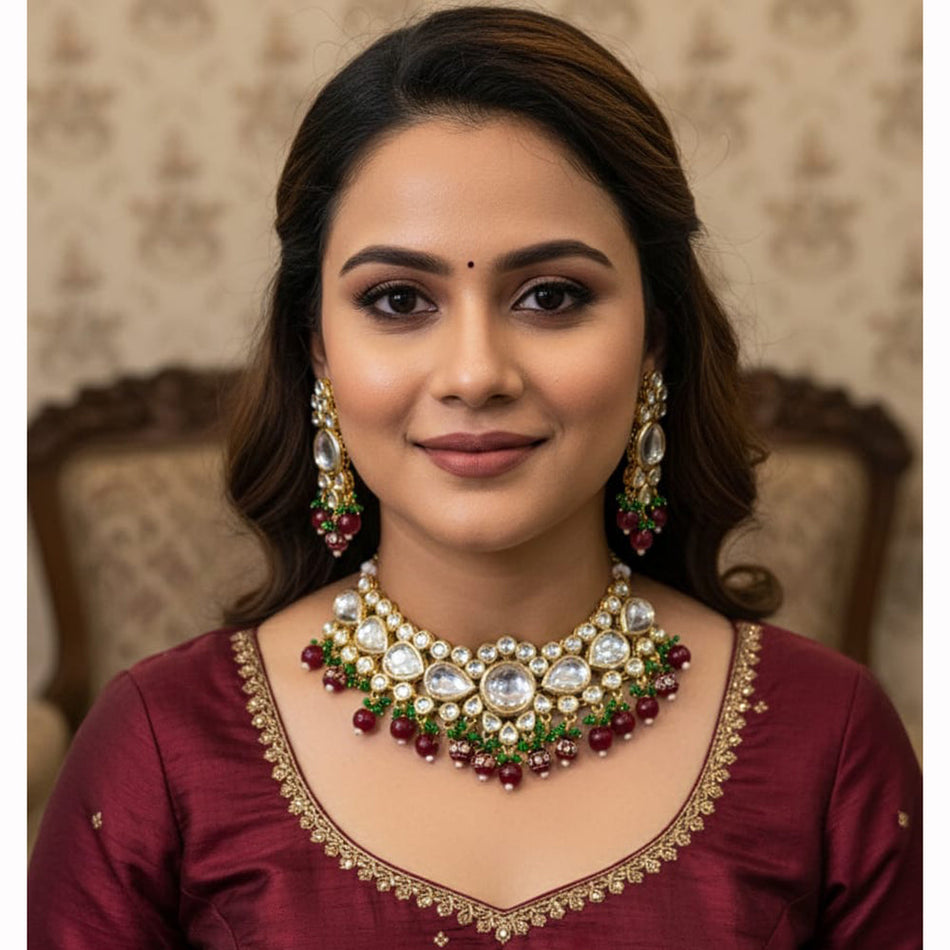 Kundan Necklace in Gold Tone | Bridal Jewellery India