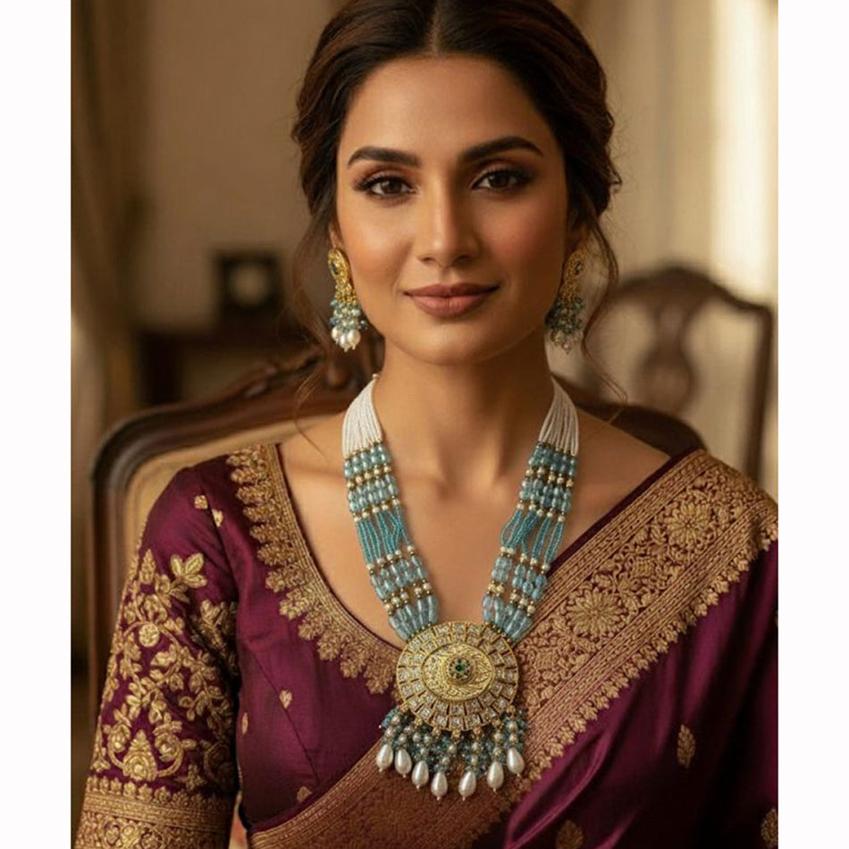 Meenakari Pearl Necklace in Gold Plated | Bridal Jewellery India