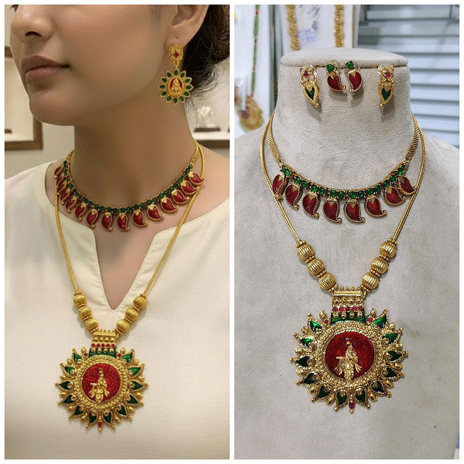 Pota Stone Meenakari Necklace for Bridal Wear | Bridal Jewellery India