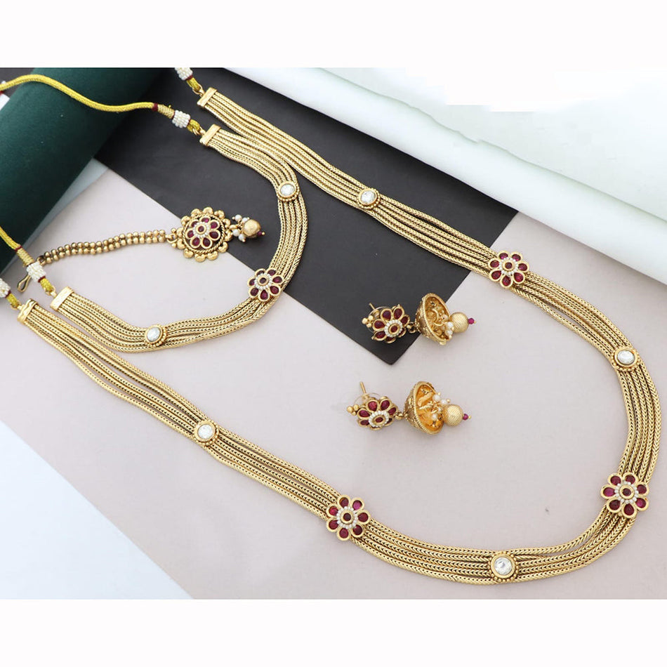 Pota Stone Twin Necklace in Rose Gold Plated | Bridal Jewellery India