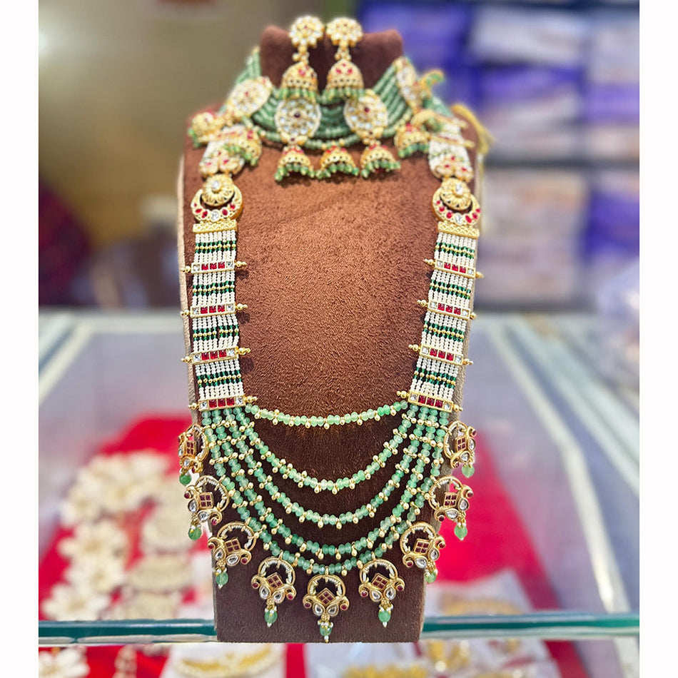 Pota Stone and Pearl Necklace in Rose Gold Plated | Bridal Jewellery India