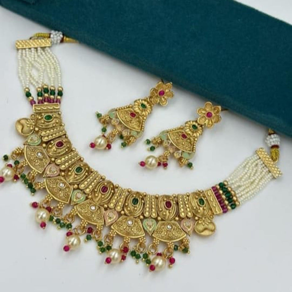 Meenakari Necklace in Rose Gold Plated | Bridal Jewellery India