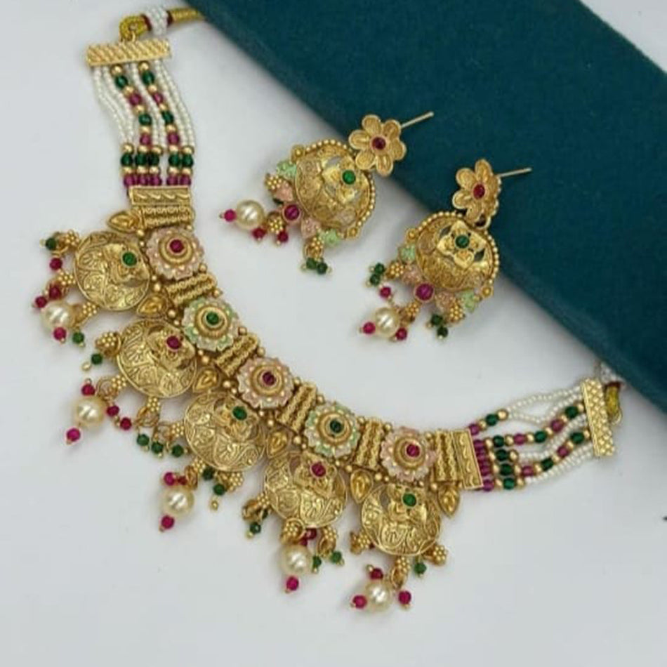 Meenakari Necklace in Rose Gold Plated | Bridal Jewellery India