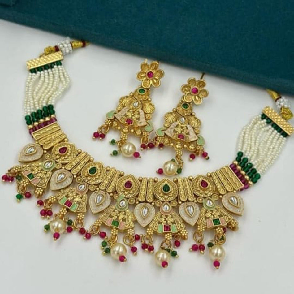 Meenakari Pearl Necklace in Gold Tone | Bridal Jewellery India