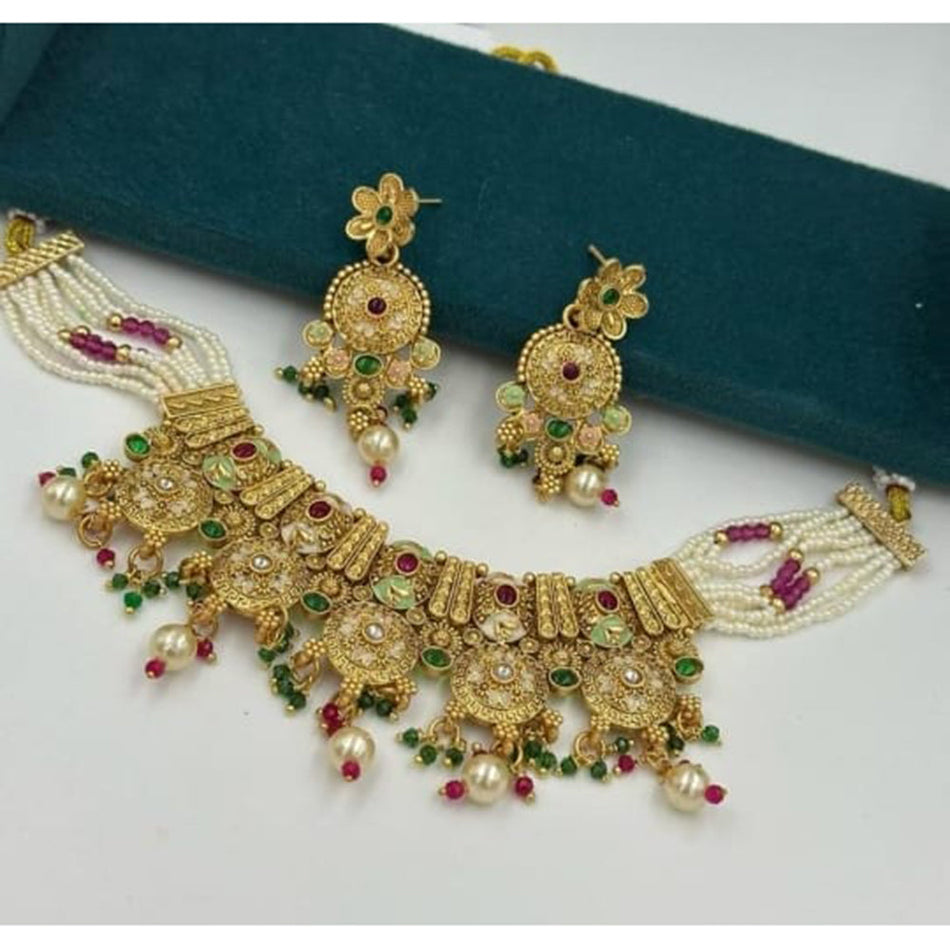 Meenakari Necklace in Rose Gold Plated | Bridal Jewellery India