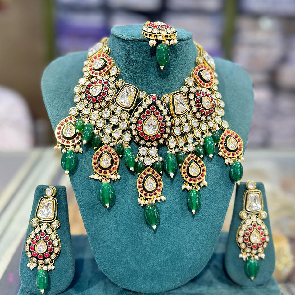 Meenakari Bead Necklace in Gold Tone | Bridal Jewellery India