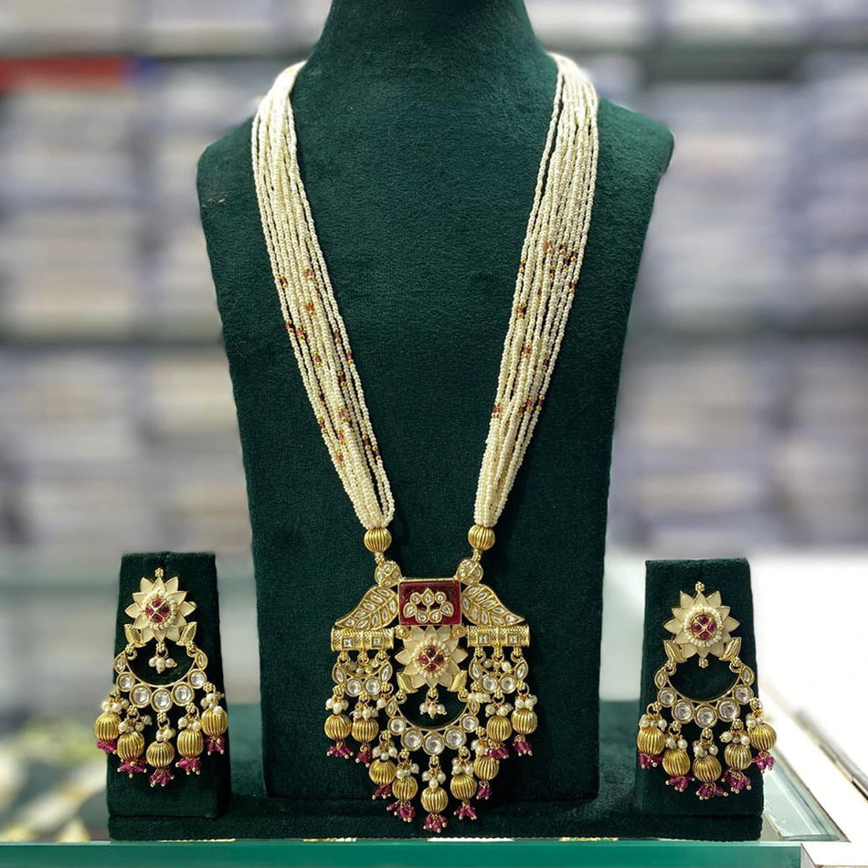 Meenakari Long Necklace in Gold Tone | Bridal Jewellery India