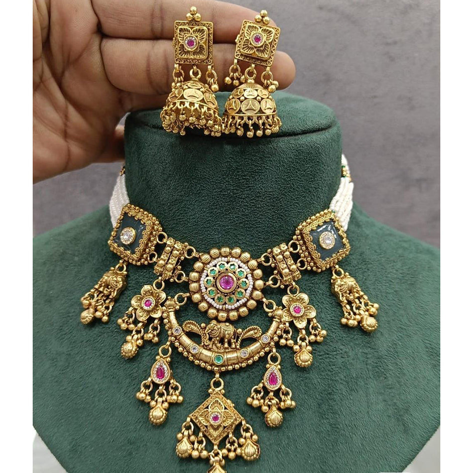 Pearl Choker in Oxidised Silver | Bridal Jewellery India