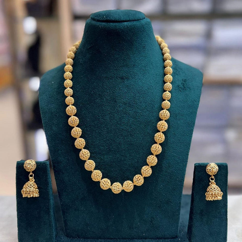 Elegant Rose Gold Plated Beaded Long Necklace Set | Bridal Jewellery India